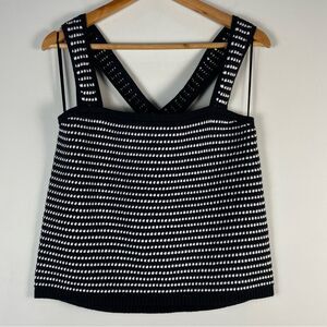 Ann Taylor Knit Sweater Tank‎ Stripe Chunky Knit Black White Size XL NEW